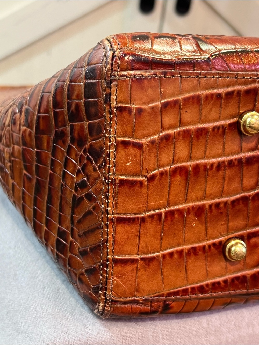 BRAHMIN Medium Asher Pecan Melbourne croc-embossed leather tote Gold hardware - Picture 13 of 15
